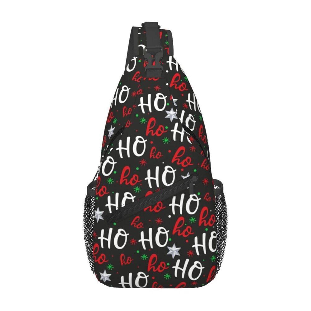 3425 Crossbody Bag Christmas Red White Ho Ho Ho Sling Bag Backpack Chest
